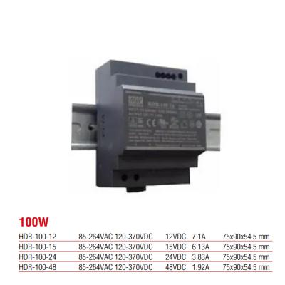 HDR-100-48 Meanwell 100 Watt 48 Vdc 1.92 Amper Plastik Kasa Ray Tipi Güç Kaynağı