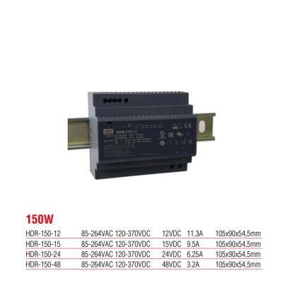 HDR-150-24 Meanwell 150 Watt 24 Vdc 6.25 Amper Plastik Kasa Ray Tipi Güç Kaynağı