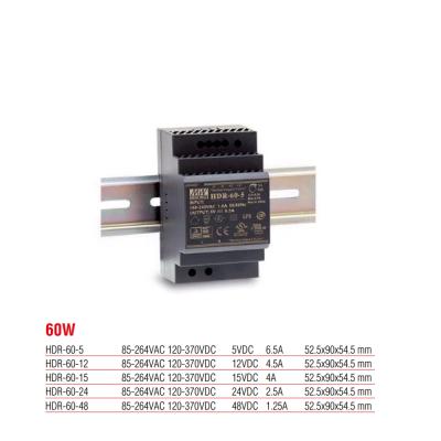 HDR-60-24 Meanwell 60 Watt 24 Vdc 2.5 Amper Plastik Kasa Ray Tipi Güç Kaynağı
