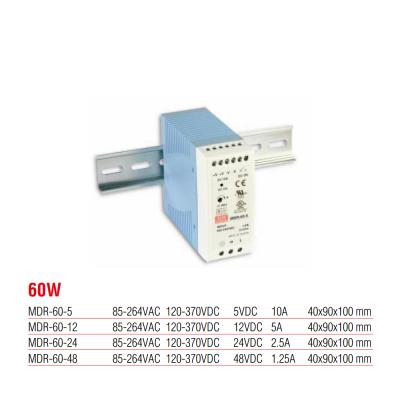 MDR-60-24 Meanwell 60 Watt 24 Vdc 2.5 Amper Plastik Kasa Ray Tipi Güç Kaynağı
