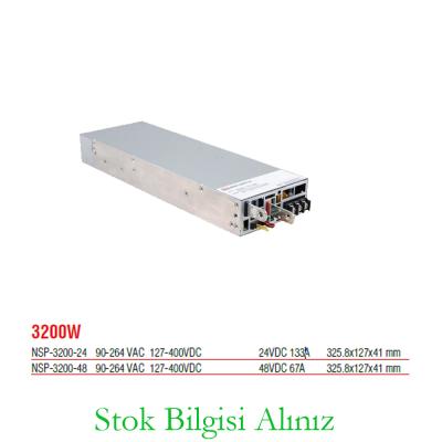 Meanwell NSP-3200-24 Yüksek Verimli 3200 Watt Paralellenebilir 24 Vdc 133Amper Standart Güç Kaynağı
