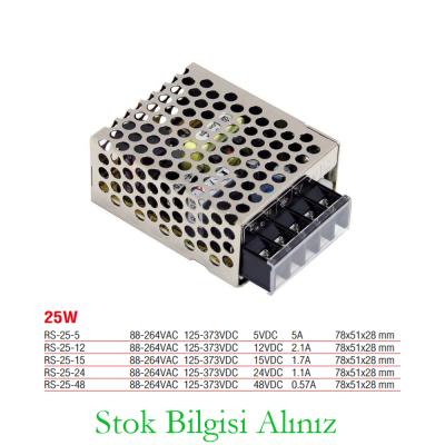 Meanwell RS-25-24 Yüksek Verimli 25 Watt 24 Vdc 1.1 Amper Standart Güç Kaynağı