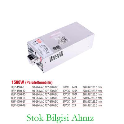 Meanwell RSP-1500-12 Yüksek Verimli 1500 Watt Paralellenebilir 12 Vdc 125 Amper Standart Güç Kaynağı