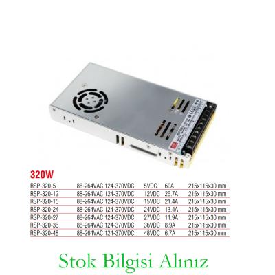 Meanwell RSP-320-15 Yüksek Verimli 320 Watt 15 Vdc 21.4 Amper Standart Güç Kaynağı