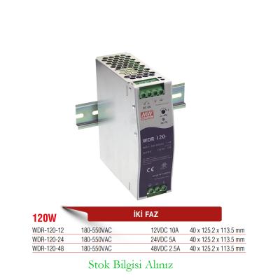 WDR-120-24 Meanwell 120 Watt 24 Vdc 5 Amper Ray Montaj Switching Güç Kaynağı